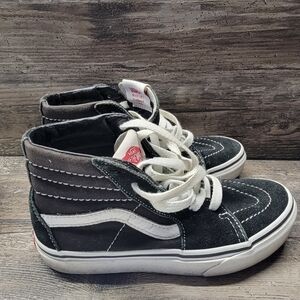 Vans Sk8-Hi Youth Size 1Y Black White Canvas Suede Youth High Top Skater Shoes